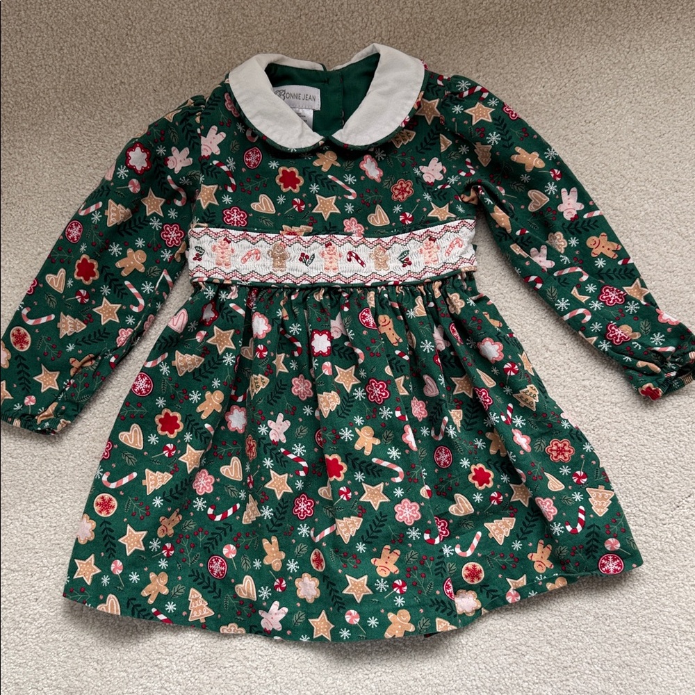 Bonnie Jean Christmas Smocked Dress with White Collar
